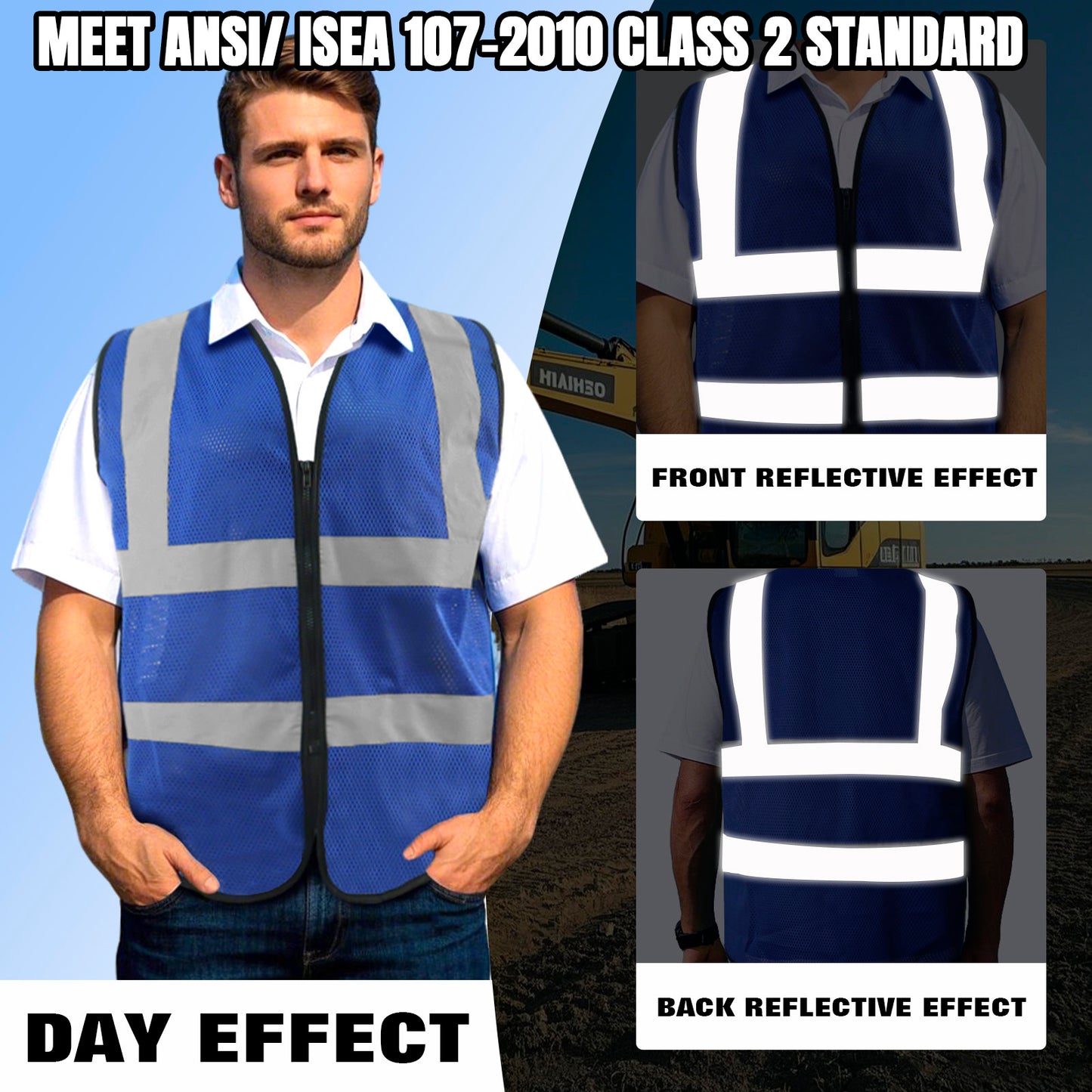Shmimy Custom Safety Vest Customized Logo Class 2 High Visibility Reflective Vest, Construction workwear