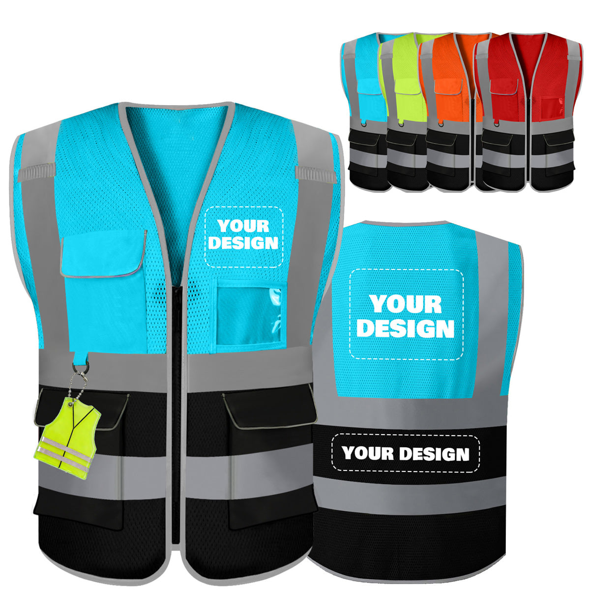 Shmimy 6 Pockets Custom Safety Vest Customized Logo Class 2 High Visibility Reflective Vest