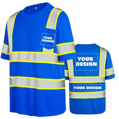 Shmimy Custom Logo High Visibility Safety Shirts, ANSI Class 3 Reflective Work Shirts Long Sleeve Crewneck T-Shirt