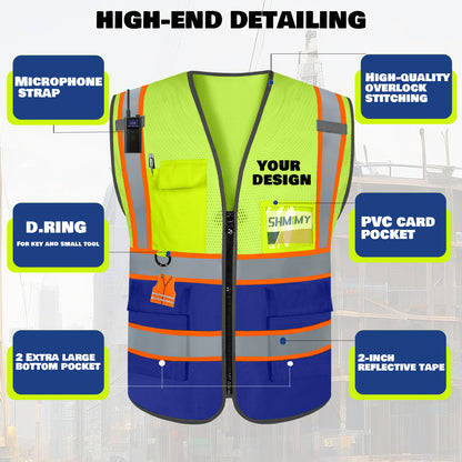 Custom High Visibility Reflective Safety Vest with Pockets | Personalized Logo for Construction, Men & Women