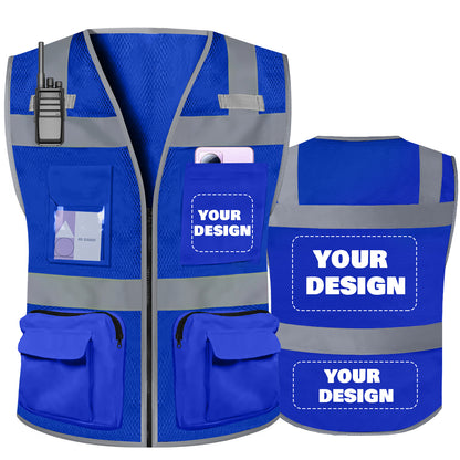 Shmimy Custom Logo Safety Vest 8-Pockets Class2 High Visibility Reflective Vest for Men - Personalized Logo Team Vest