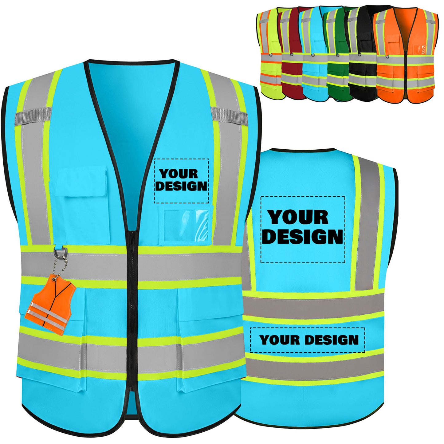 Shmimy Custom Safety Vest with 5 Pockets Class 2 Adult Unisex Construction Security Workwear