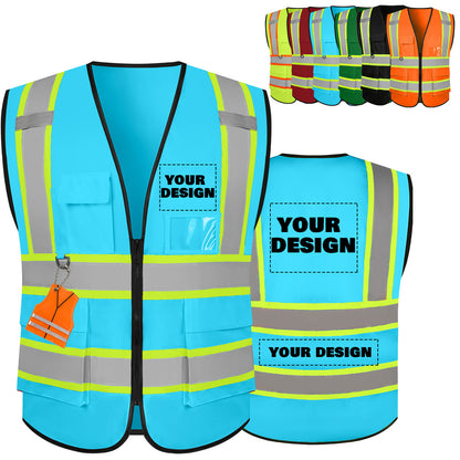 Shmimy Custom Safety Vest with 5 Pockets Class 2 Adult Unisex Construction Security Workwear