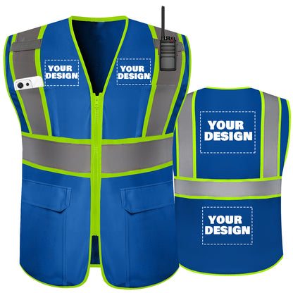 Shmimy Custom High Visibility Safety Vest, Class 2 Reflective Work Vest With Pockets, Custom Logo Construction Workwear