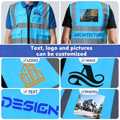 Shmimy Custom Logo Reflective Vest, Class 2 Safety Vests with 5 Pockets Zipper High Visibility