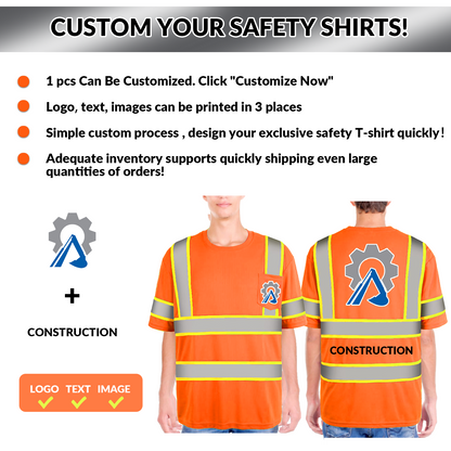 Shmimy Custom Logo High Visibility Safety Shirts, ANSI Class 3 Reflective Work Shirts Long Sleeve Crewneck T-Shirt