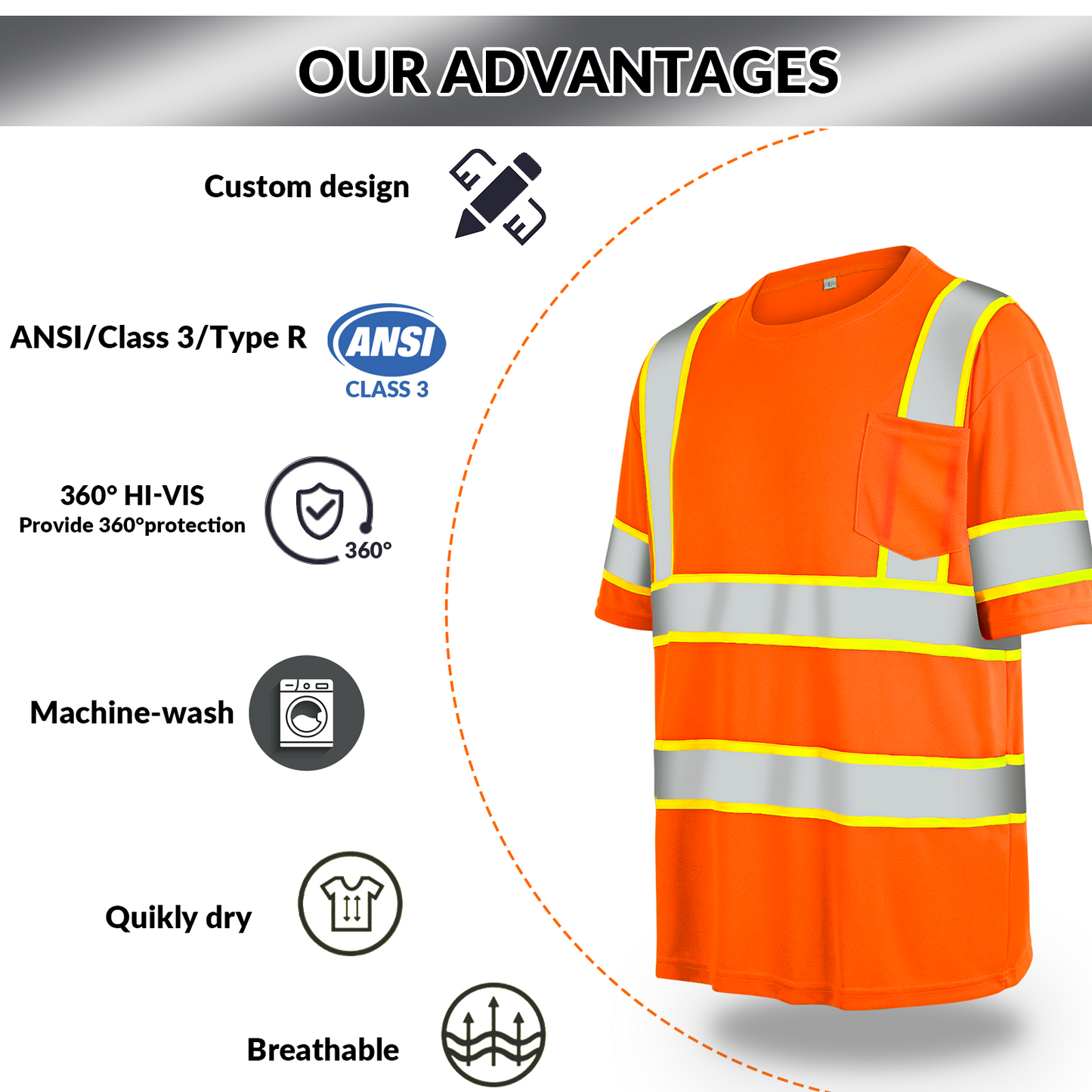 Shmimy Custom Logo High Visibility Safety Shirts, ANSI Class 3 Reflective Work Shirts Long Sleeve Crewneck T-Shirt