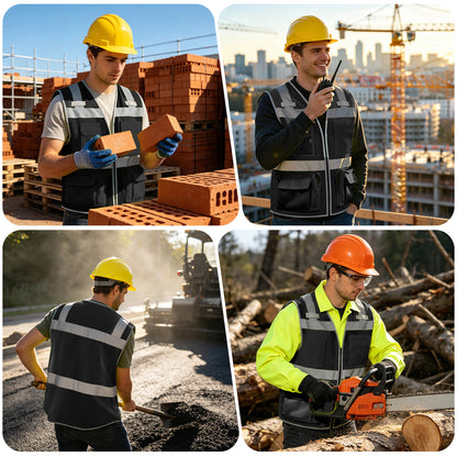 Shmimy Custom Logo Safety Vest 8-Pockets Class 2 High Visibility Reflective Vest for Men - Personalized Logo Team Vest