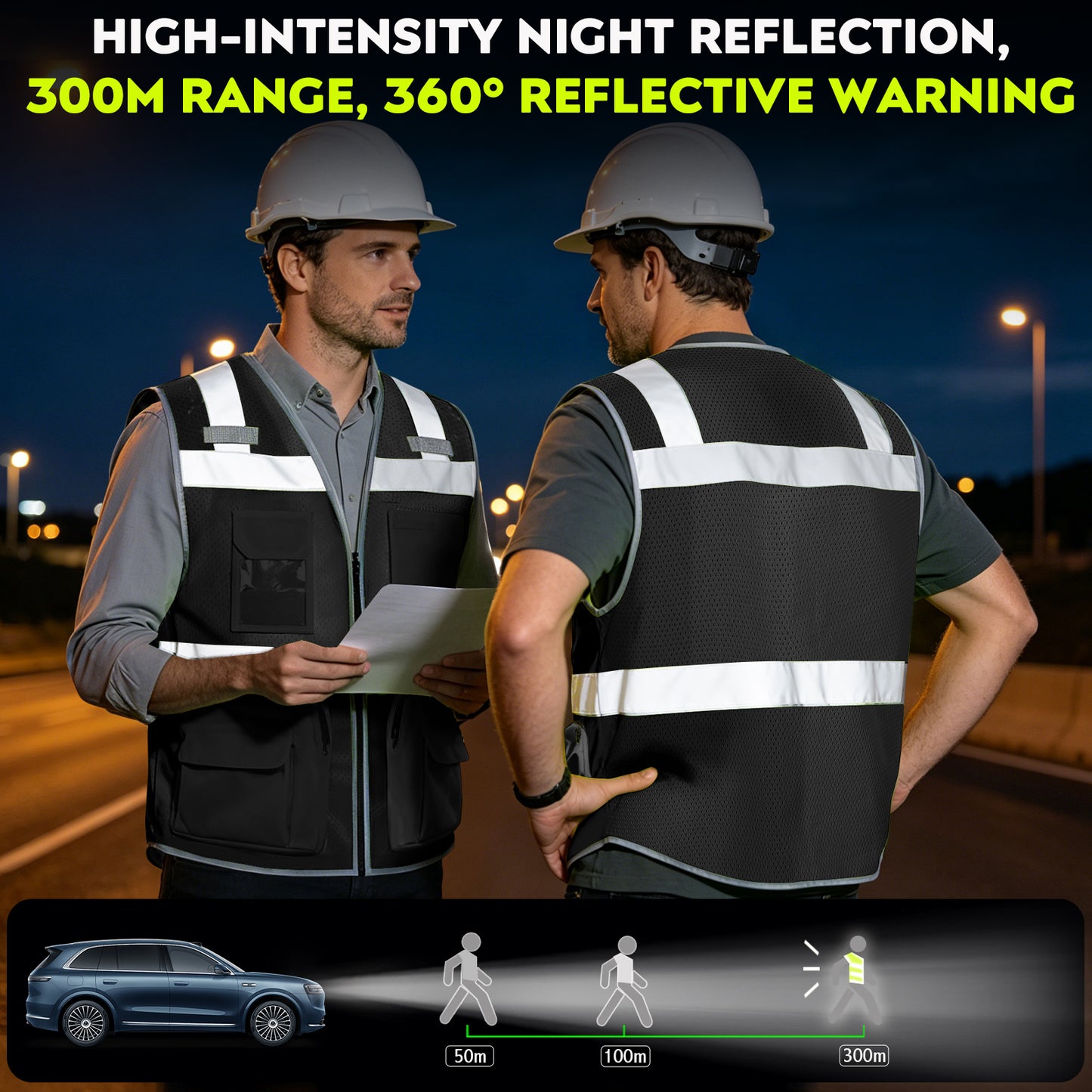 Shmimy Custom Logo Safety Vest 8-Pockets Class 2 High Visibility Reflective Vest for Men - Personalized Logo Team Vest