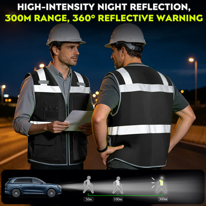Shmimy Custom Logo Safety Vest 8-Pockets Class 2 High Visibility Reflective Vest for Men - Personalized Logo Team Vest
