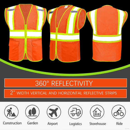 Shmimy Custom High Visibility Safety Vest, Class 2 Reflective Work Vest With Pockets, Custom Logo Construction Workwear