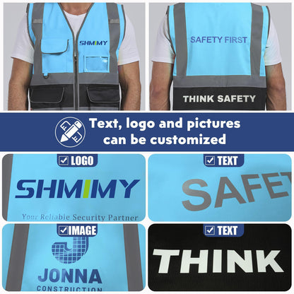 Shmimy Custom Safety Vest Class 2 High Visibility Reflective Vest 6 Pocket