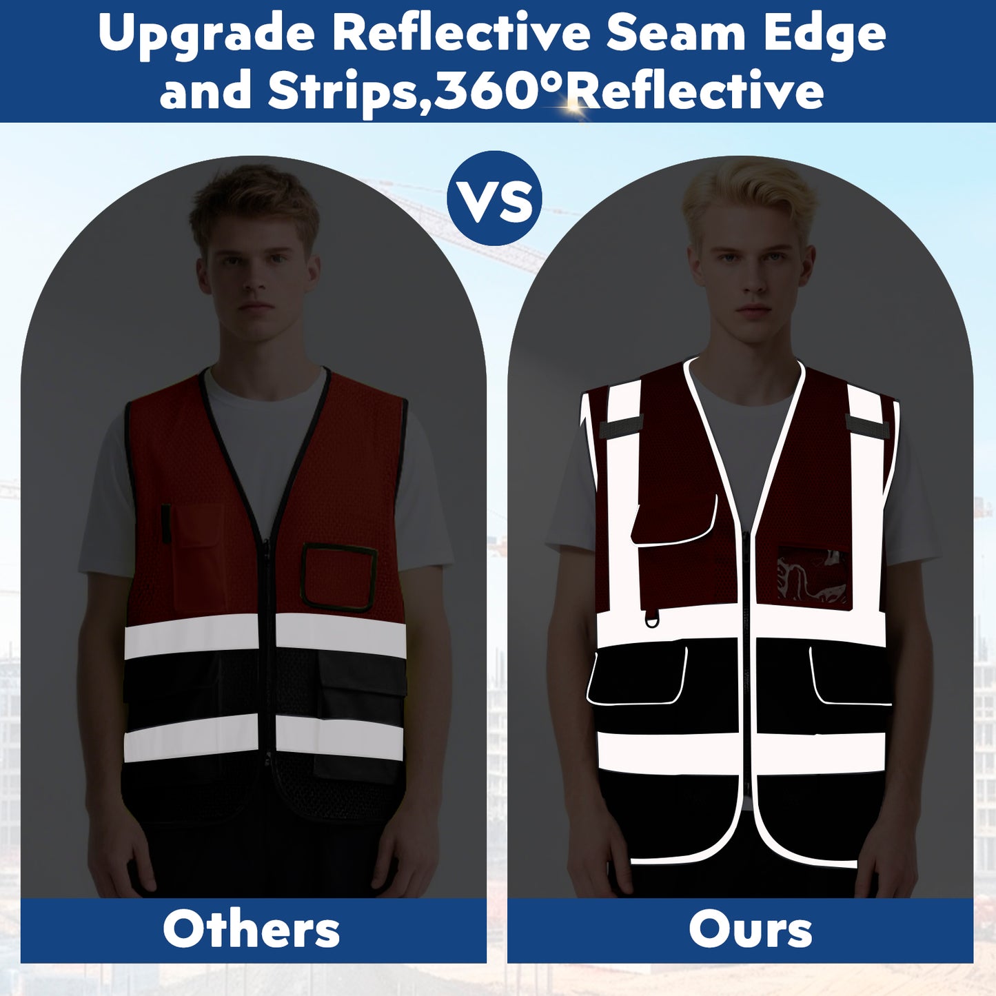 Shmimy 6 Pockets Custom Safety Vest Customized Logo Class 2 High Visibility Reflective Vest