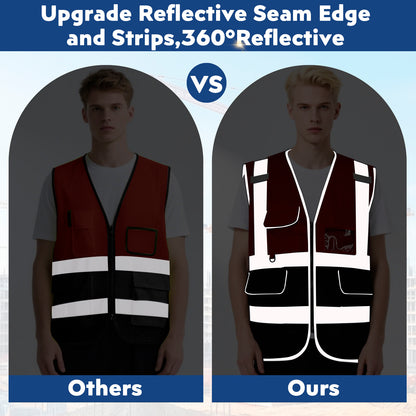Shmimy 6 Pockets Custom Safety Vest Customized Logo Class 2 High Visibility Reflective Vest