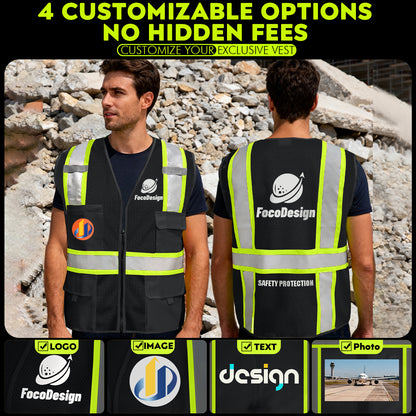 Shmimy Custom Safety Vest Customized Logo Class 2 High Visibility Reflective Vest with 8 Pockets Construction workwear