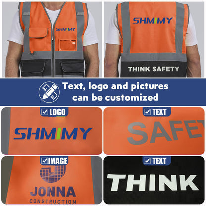 Shmimy Custom Safety Vest Class 2 High Visibility Reflective Vest 6 Pocket