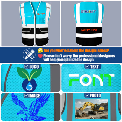 Shmimy 6 Pockets Custom Safety Vest Customized Logo Class 2 High Visibility Reflective Vest