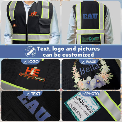 Shmimy Custom Safety Vest Customized Logo Class 2 High Visibility Reflective Vest with 8 Pockets Construction workwear