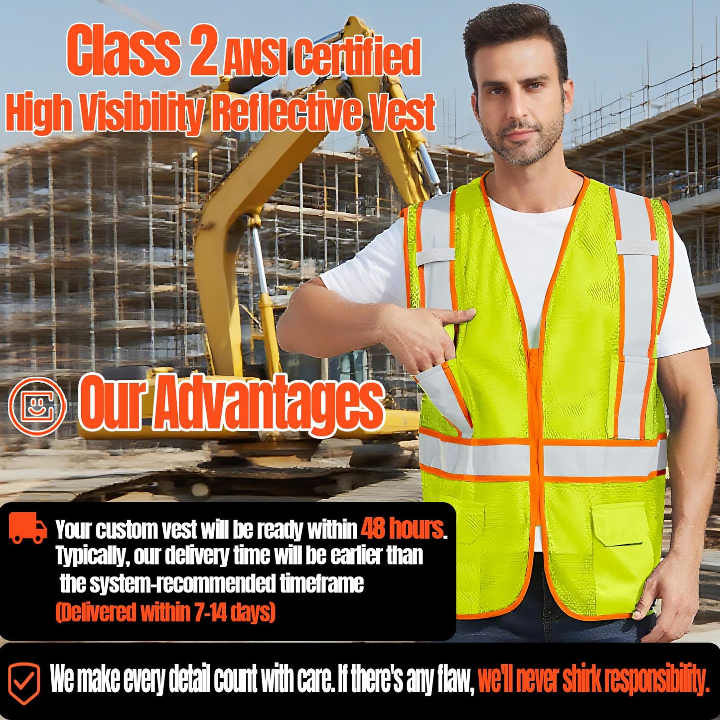 Shmimy Custom High Visibility Safety Vest, Class 2 Reflective Work Vest With Pockets, Custom Logo Construction Workwear