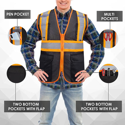 Shmimy Custom High Visibility Safety Vest, Class 2 Reflective Work Vest With Pockets, Custom Logo Construction Workwear