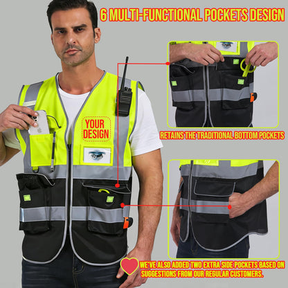 Shmimy Custom Safety Vest Class 2 High Visibility Reflective Vest 6 Pocket