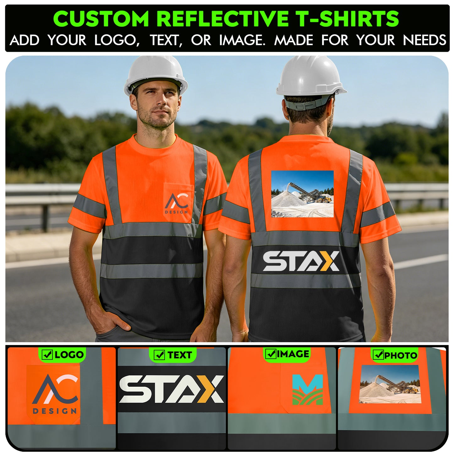 Shmimy Custom Logo High Visibility Shirts Class 3 Short Sleeve Reflective Shirts ANSI with Pocket Safety Shirts