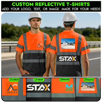 Shmimy Custom Logo High Visibility Shirts Class 3 Short Sleeve Reflective Shirts ANSI with Pocket Safety Shirts