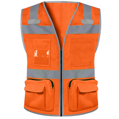 Shmimy Custom Logo Safety Vest 8-Pockets Class2 High Visibility Reflective Vest for Men - Personalized Logo Team Vest