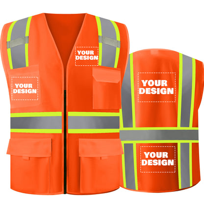 Shmimy Custom Logo Safety Vest 8-Pocket Two-Tone High Visibility Reflective Safety Vest | ANSI/ISEA 107 Class 2