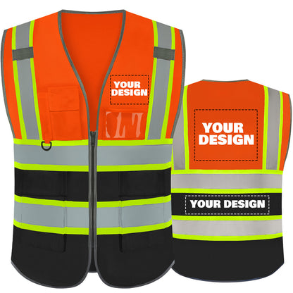 Shmimy Custom Logo Reflective Work Vest with Pockets| Class 2 High Visibility Safety Vest