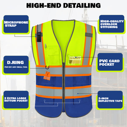 Shmimy Custom Logo Reflective Work Vest with Pockets| Class 2 High Visibility Safety Vest