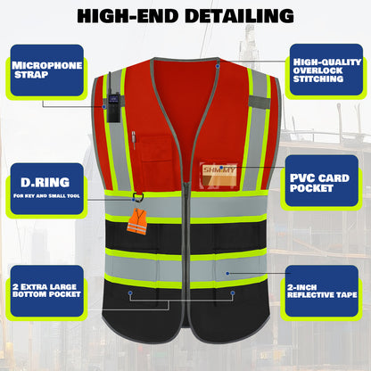 Shmimy Custom Logo Reflective Work Vest with Pockets| Class 2 High Visibility Safety Vest
