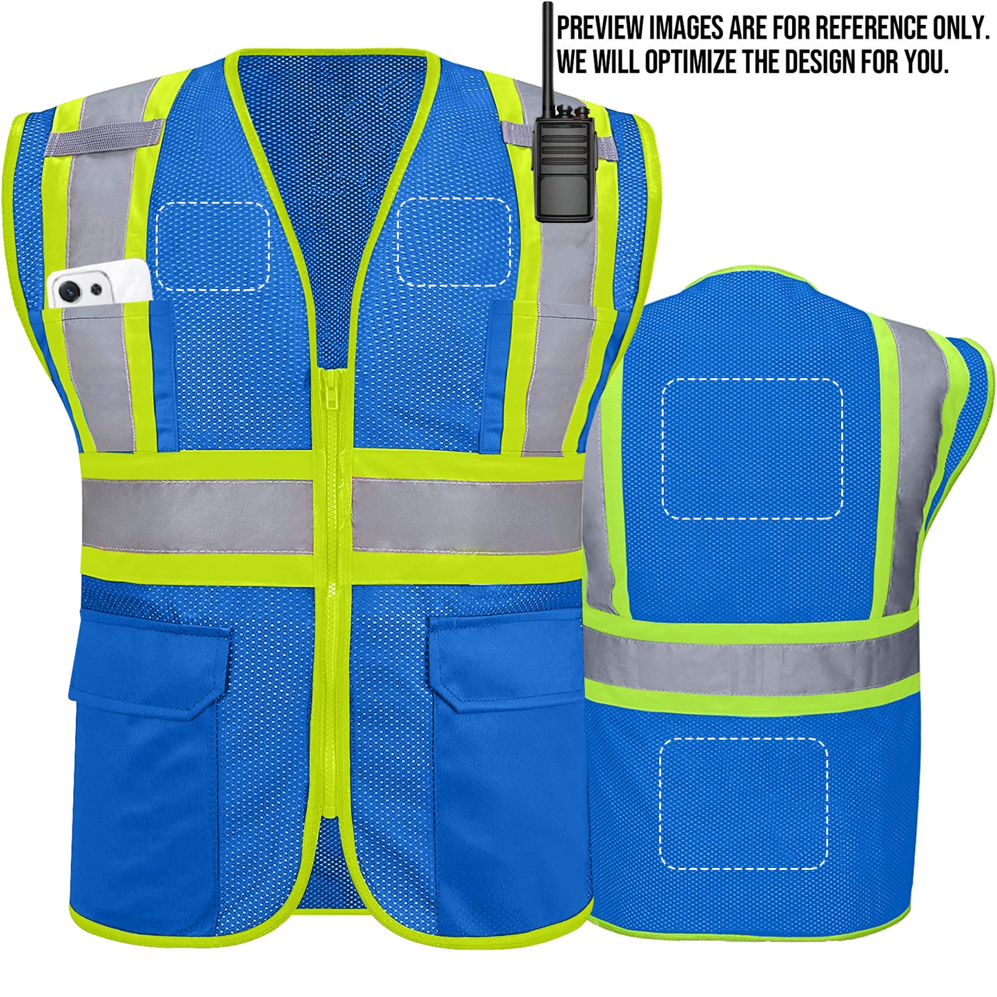 Shmimy Custom High Visibility Safety Vest, Class 2 Reflective Work Vest With Pockets, Custom Logo Construction Workwear
