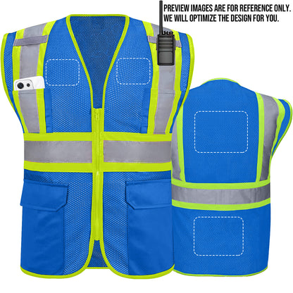Shmimy Custom High Visibility Safety Vest, Class 2 Reflective Work Vest With Pockets, Custom Logo Construction Workwear