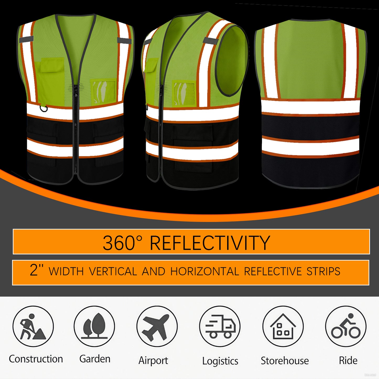 Custom High Visibility Reflective Safety Vest with Pockets | Personalized Logo for Construction, Men & Women