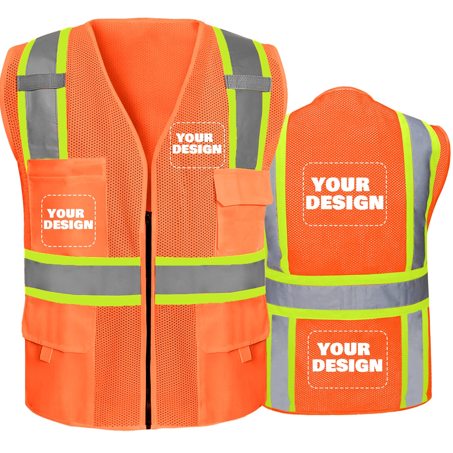 Shmimy Custom Safety Vest Customized Logo Class 2 High Visibility Reflective Vest with 8 Pockets Construction workwear