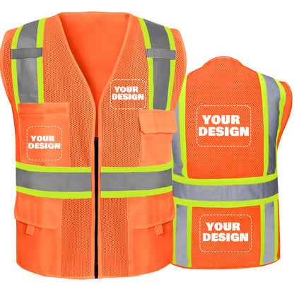 Shmimy Custom Safety Vest Customized Logo Class 2 High Visibility Reflective Vest with 8 Pockets Construction workwear