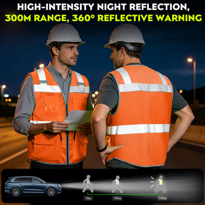 Shmimy Custom Logo Safety Vest 8-Pockets Class 2 High Visibility Reflective Vest for Men - Personalized Logo Team Vest