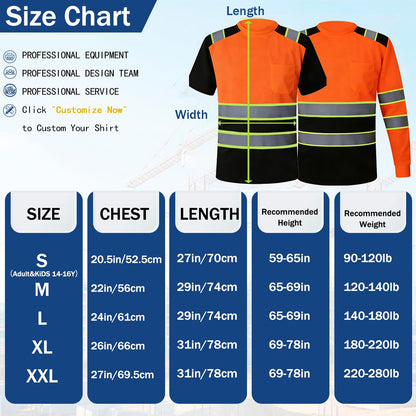 Shmimy Custom Logo High Visibility Safety Shirts, ANSI Class 3 Reflective Work Shirts Long Sleeve Crewneck T-Shirt