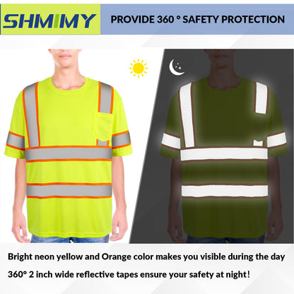 Shmimy Custom Logo High Visibility Safety Shirts, ANSI Class 3 Reflective Work Shirts Long Sleeve Crewneck T-Shirt