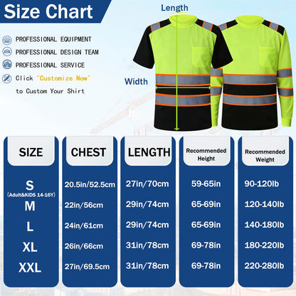 Shmimy Custom Logo High Visibility Safety Shirts, ANSI Class 3 Reflective Work Shirts Long Sleeve Crewneck T-Shirt
