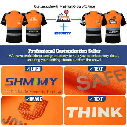 Shmimy Custom Logo High Visibility Safety Shirts, ANSI Class 3 Reflective Work Shirts Crewneck T-Shirt