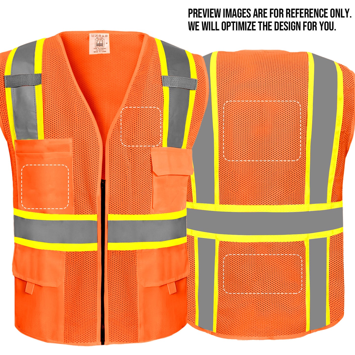 Shmimy Custom Safety Vest Customized Logo Class 2 High Visibility Reflective Vest with 8 Pockets Construction workwear
