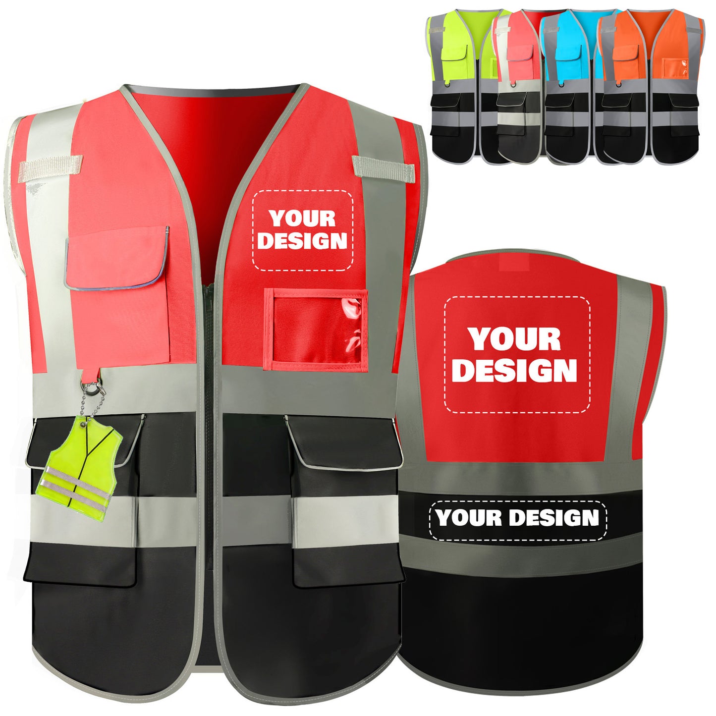 Shmimy Custom Safety Vest Class 2 High Visibility Reflective Vest 6 Pocket