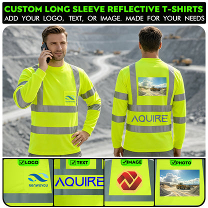 Shmimy Custom Logo High Visibility Shirts Class 3 Reflective Shirts ANSI with Pocket Safety Shirts