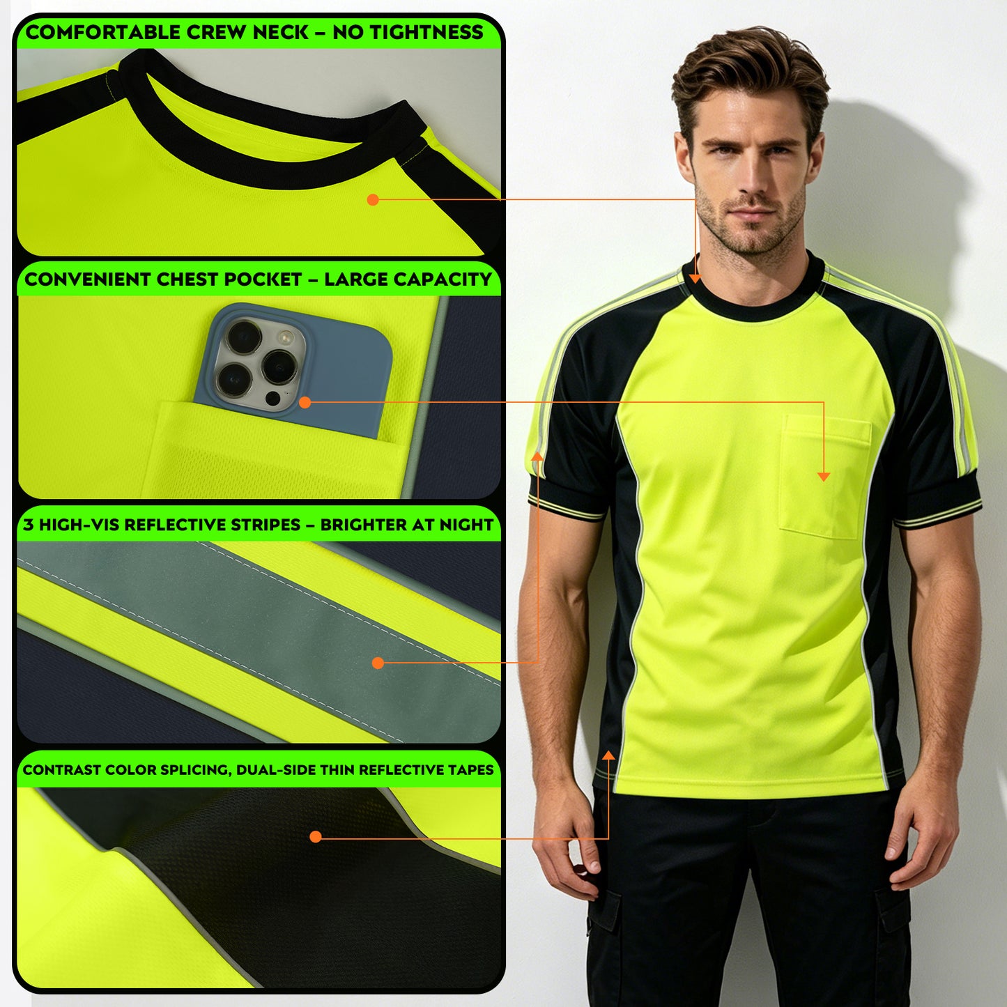 Custom Logo High Visibility Safety Work Shirts | Hi Vis Reflective Shirts