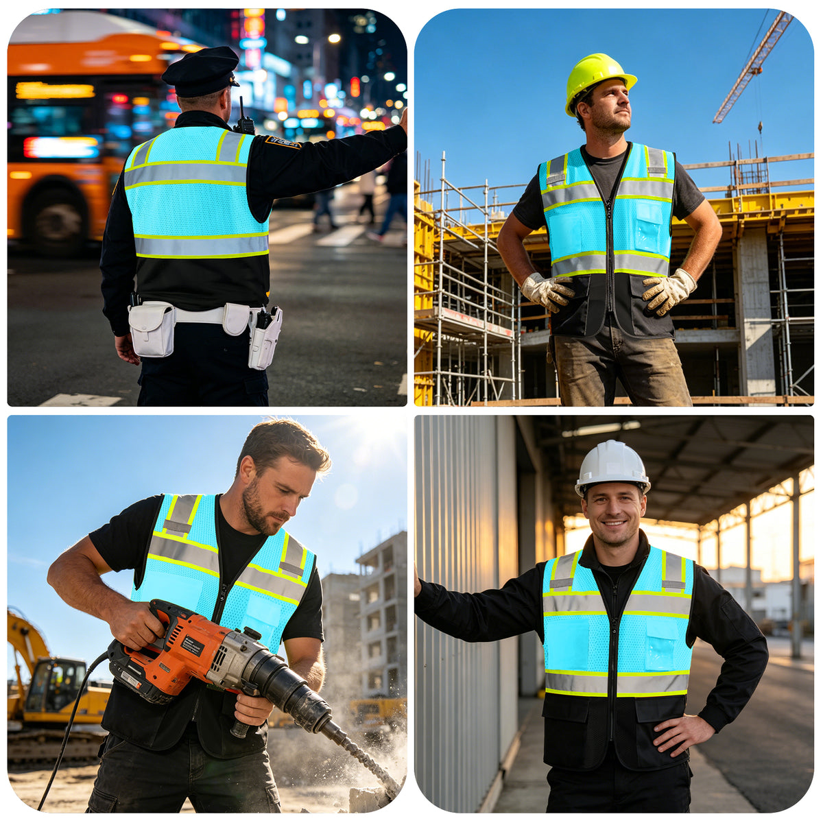 Shmimy Custom Logo High Visibility Reflective Safety Vest Class 2 - Unisex Adult Workwear with Zipper & 9 Pockets for Construction & Security