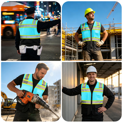 Shmimy Custom Logo High Visibility Reflective Safety Vest Class 2 - Unisex Adult Workwear with Zipper & 9 Pockets for Construction & Security
