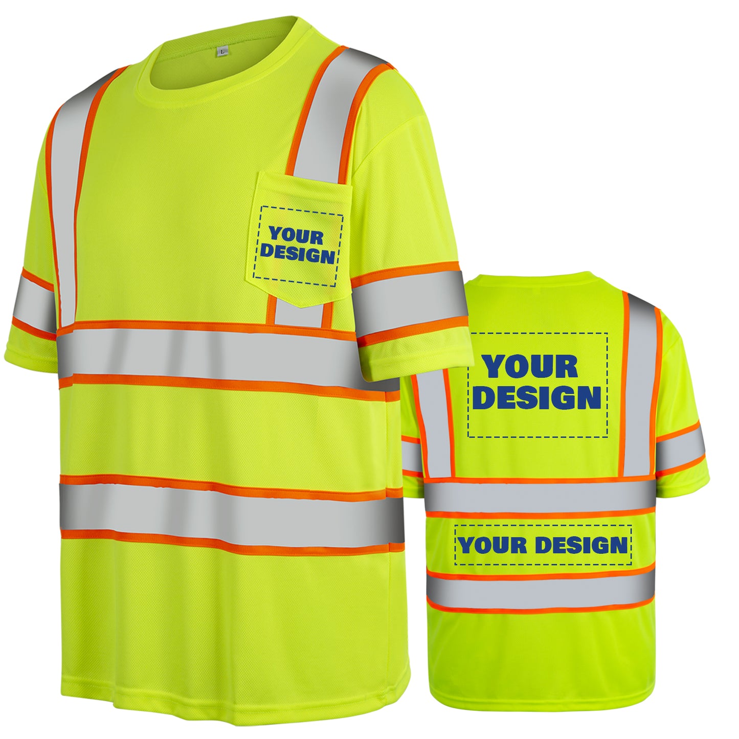 Shmimy Custom Logo High Visibility Safety Shirts, ANSI Class 3 Reflective Work Shirts Long Sleeve Crewneck T-Shirt