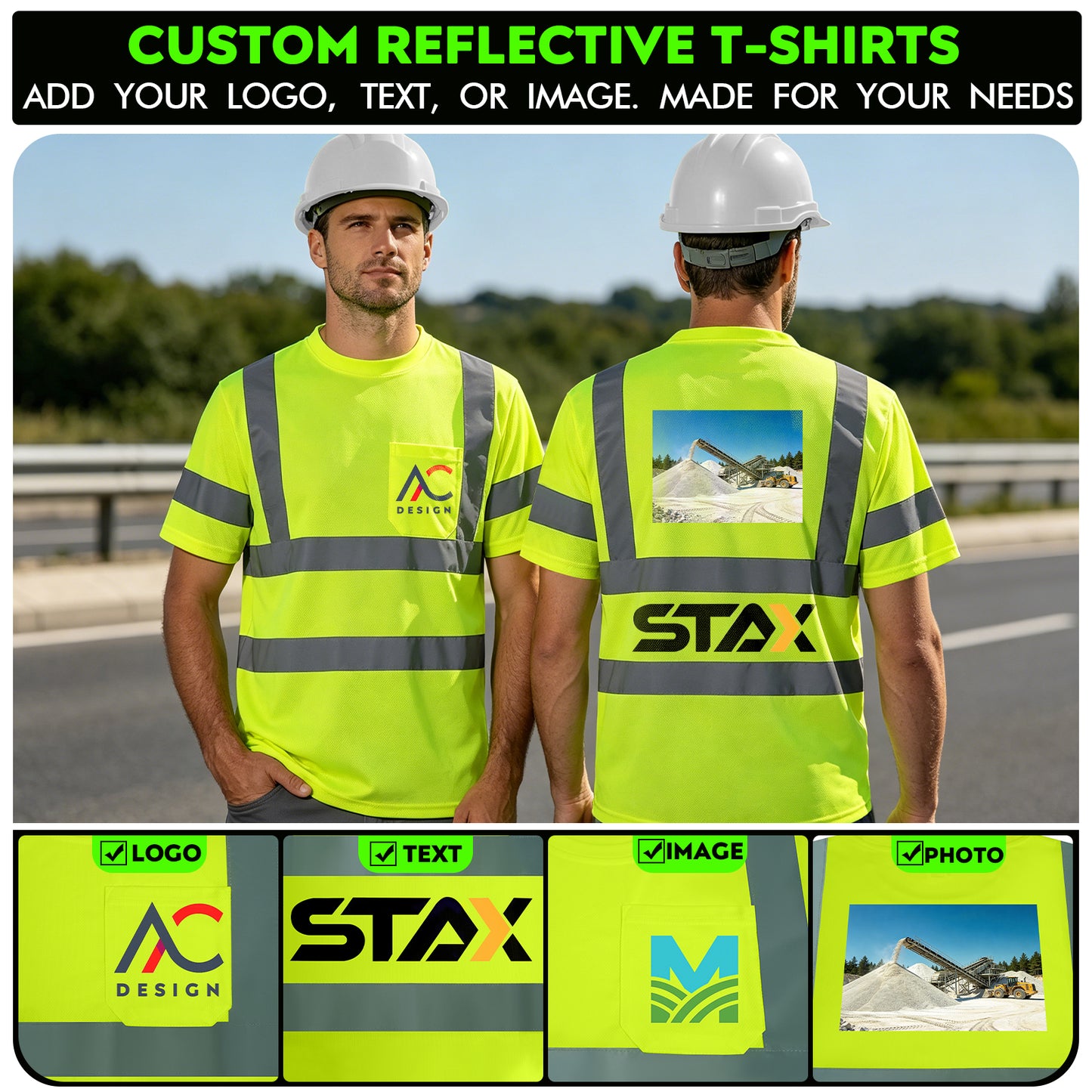 Shmimy Custom Logo High Visibility Shirts Class 3 Reflective Shirts ANSI with Pocket